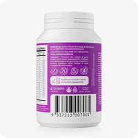Conceive Plus Women's Combo - Fertility Support + Applicators (IT) featuring back label of a white and purple fertility support supplement bottle with Italian usage instructions, nutritional values, certification icons, barcode, and distributor details printed on the label