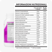 Conceive Plus Women's Combo - Fertility Support + Applicators (IT) featuring a detailed Italian nutritional information label with a white background, listing daily values for 2 capsules including folic acid, vitamin D, B-complex, magnesium, zinc, and a proprietary fertility blend.